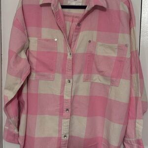 Aerie Pink and Cream Plaid Button Down Shirt